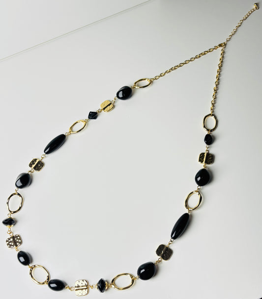Black Beaded Gold-Tone Statement Necklace