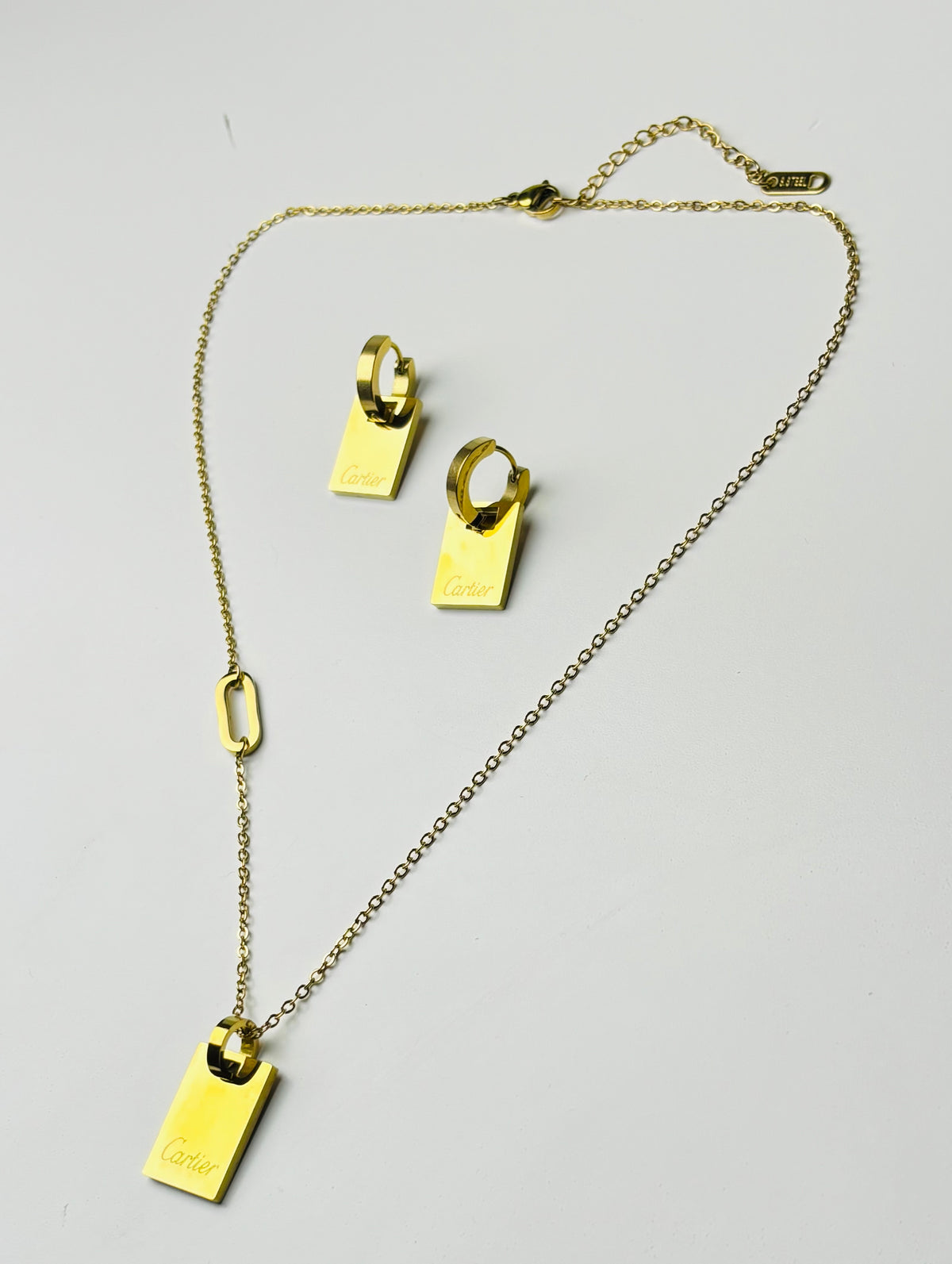 Gold-Tone Stainless Steel Padlock Necklace & Earrings Set