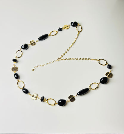 Black Beaded Gold-Tone Statement Necklace