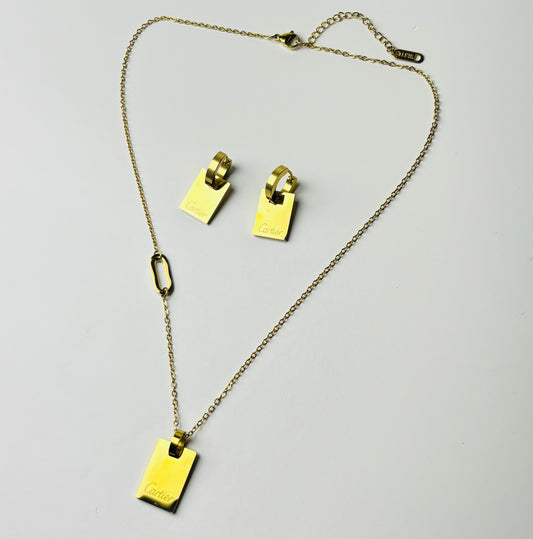 Gold-Tone Stainless Steel Padlock Necklace & Earrings Set