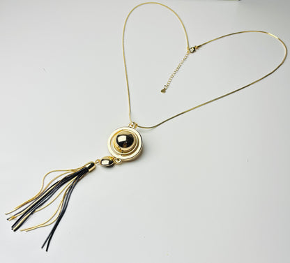 Gold-Tone Long Tassel Pendant Necklace – Black & Gold