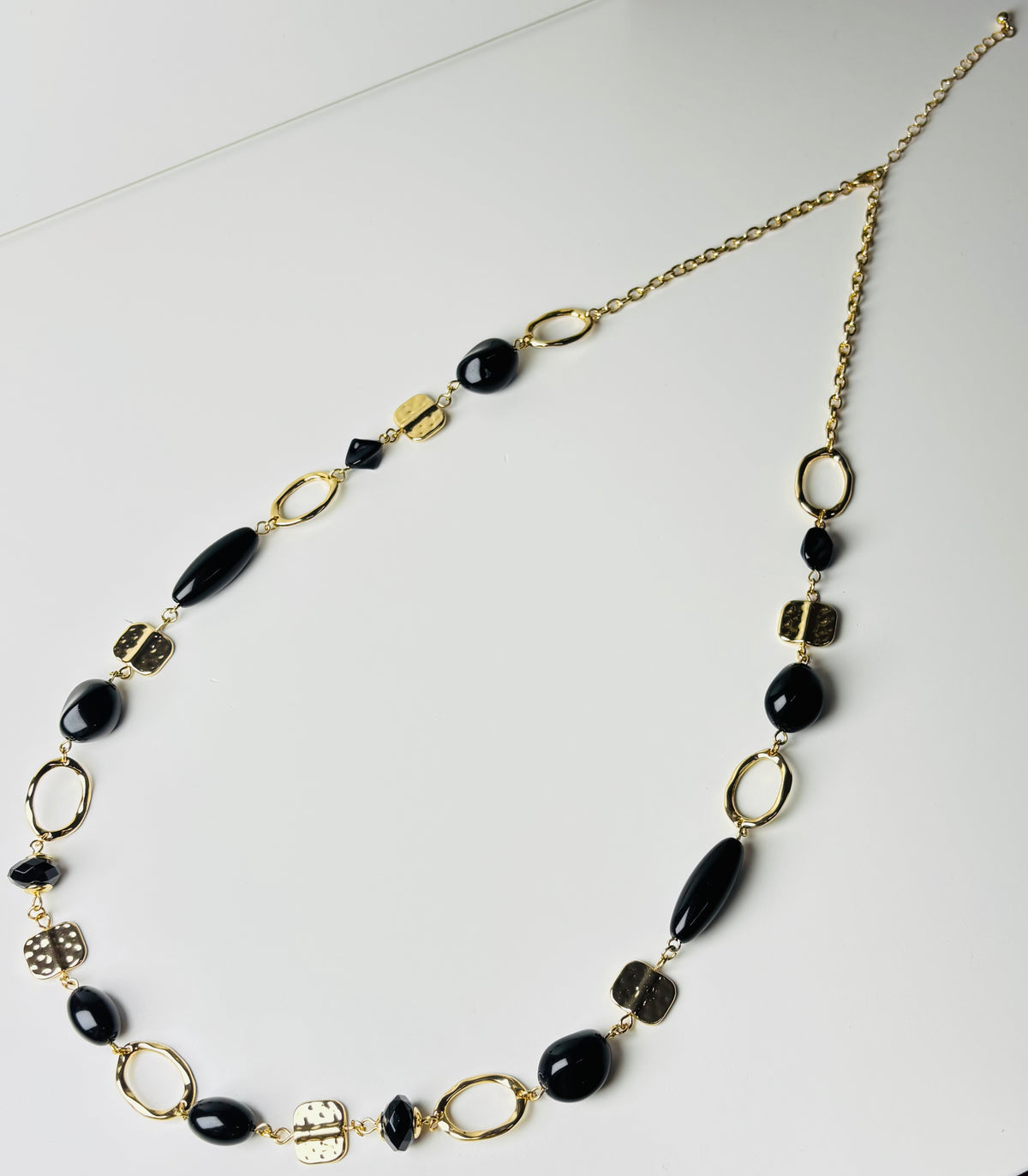 Black Beaded Gold-Tone Statement Necklace