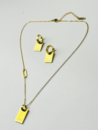 Gold-Tone Stainless Steel Padlock Necklace & Earrings Set