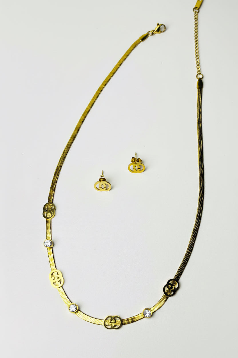 Gold-Tone Interlocking Circle Necklace & Stud Earrings Set