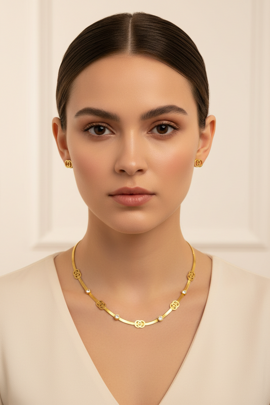 Gold-Tone Interlocking Circle Necklace & Stud Earrings Set