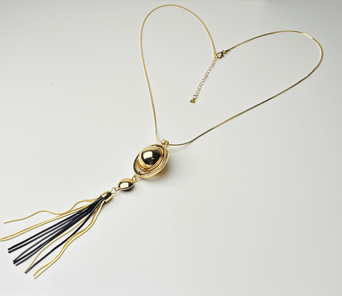 Gold-Tone Long Tassel Pendant Necklace – Black & Gold