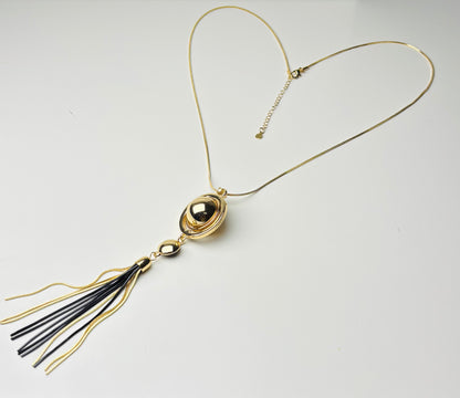 Gold-Tone Long Tassel Pendant Necklace – Black & Gold
