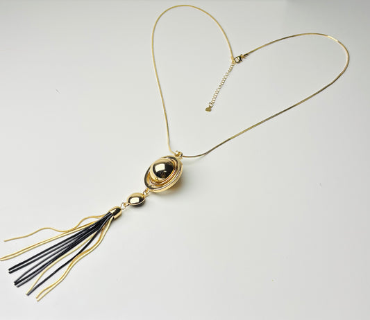 Gold-Tone Long Tassel Pendant Necklace – Black & Gold