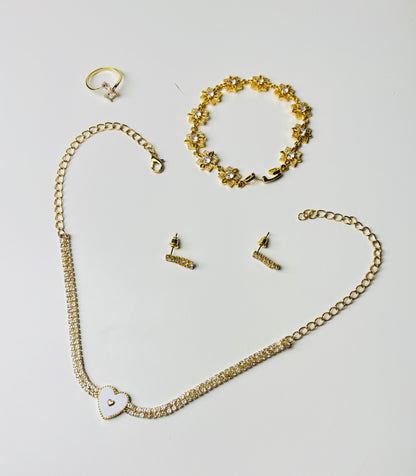Gold-Tone Heart Jewellery Set – Necklace, Bracelet, Ring & Earrings