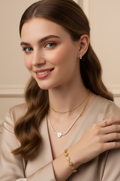 Gold-Tone Heart Jewellery Set – Necklace, Bracelet, Ring & Earrings