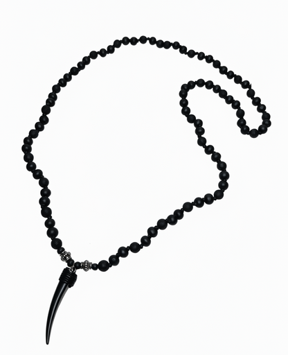 Black Beaded Necklace for Men – Fang Pendant