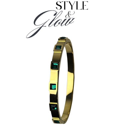 One piece Elegant Gold Bracelet with Green Stones