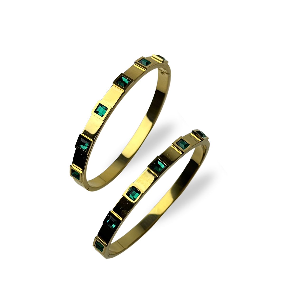 One piece Elegant Gold Bracelet with Green Stones