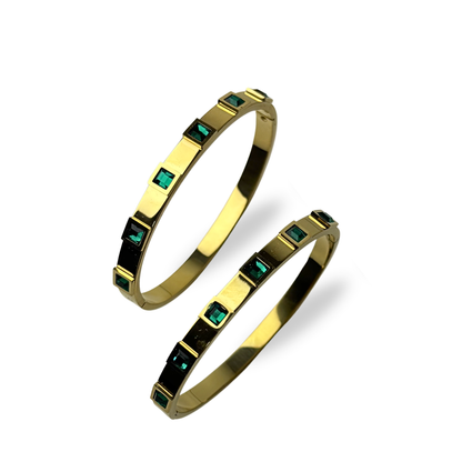 One piece Elegant Gold Bracelet with Green Stones