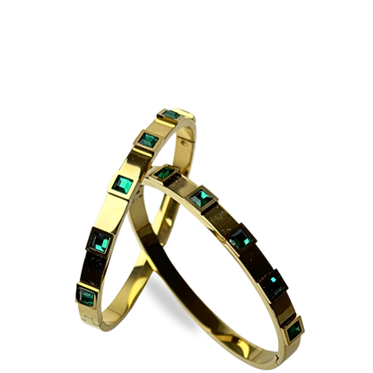 One piece Elegant Gold Bracelet with Green Stones