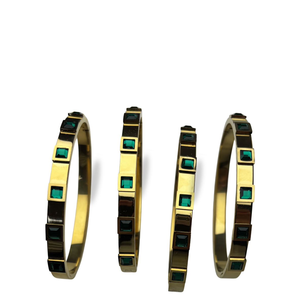 One piece Elegant Gold Bracelet with Green Stones