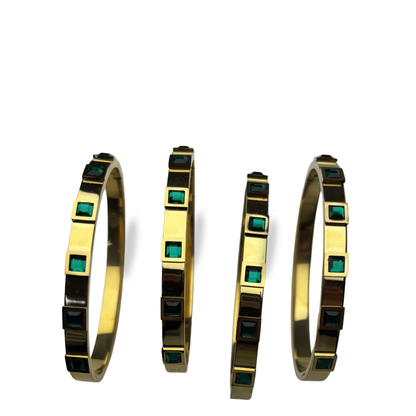 One piece Elegant Gold Bracelet with Green Stones