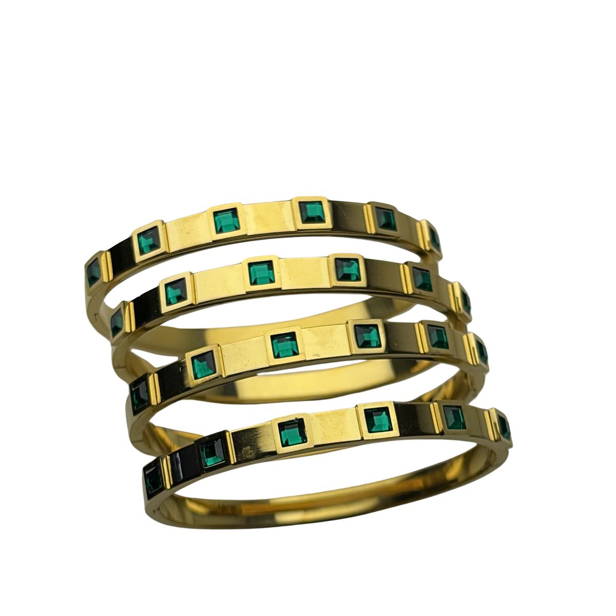 One piece Elegant Gold Bracelet with Green Stones
