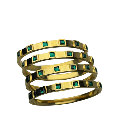 One piece Elegant Gold Bracelet with Green Stones