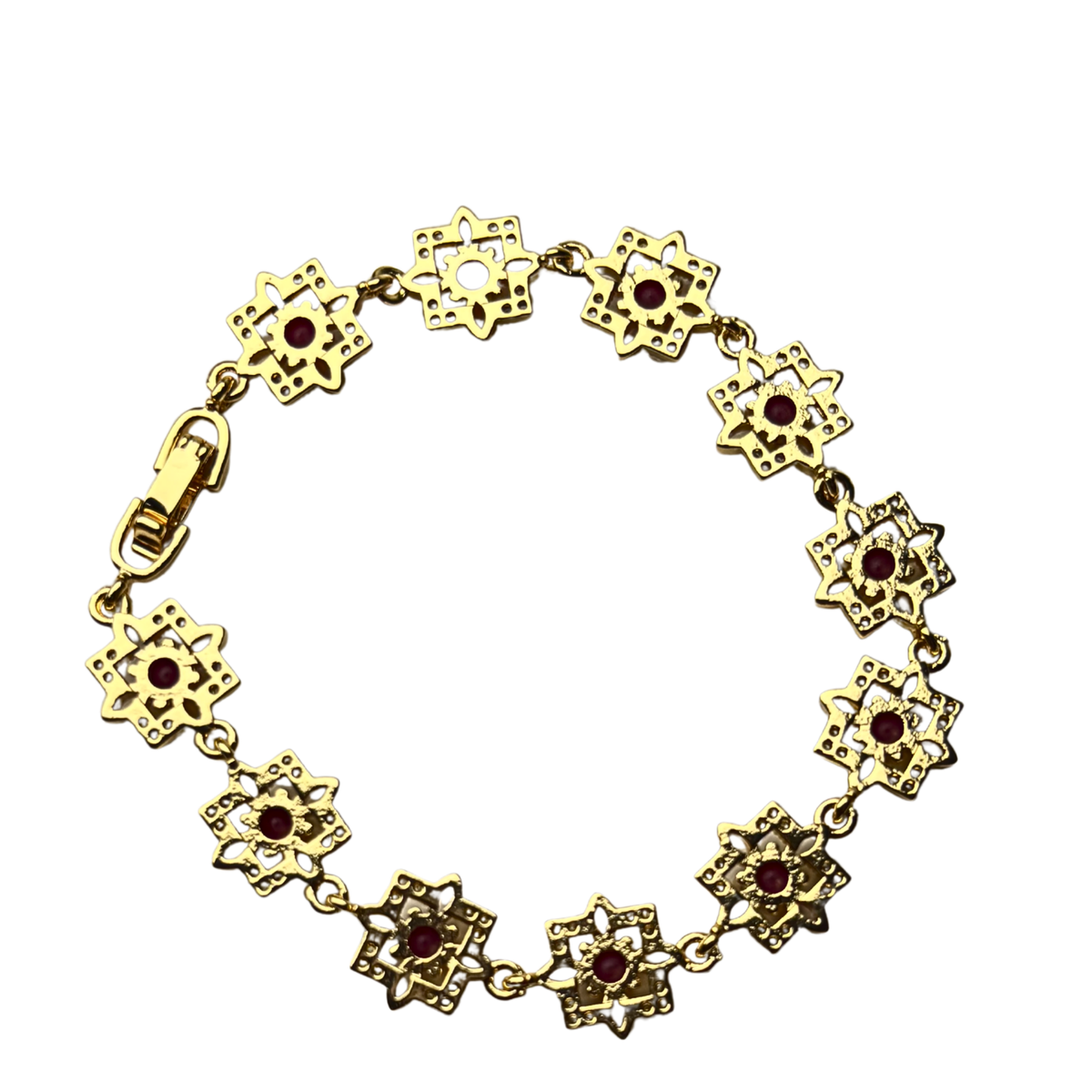 Floral Bracelet with Red Stones