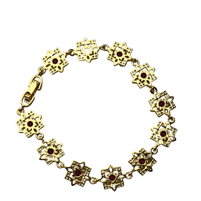 Floral Bracelet with Red Stones