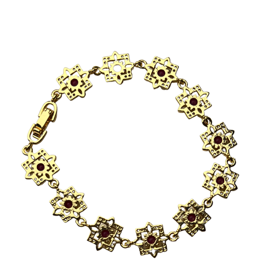 Floral Bracelet with Red Stones