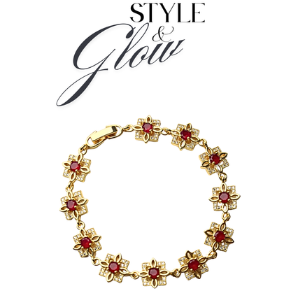 Floral Bracelet with Red Stones