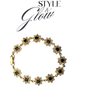 Gold Floral Bracelet with Black Stones