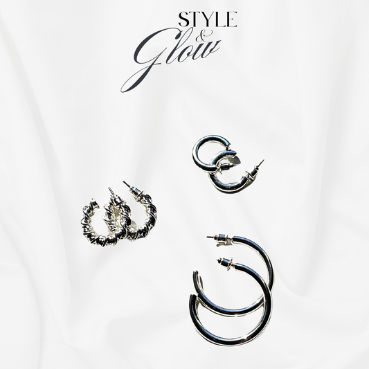 Elegant Silver Multi Hoop Earrings Set