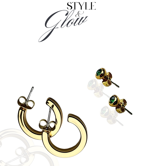 Gold Hoop & Stud Earrings Set