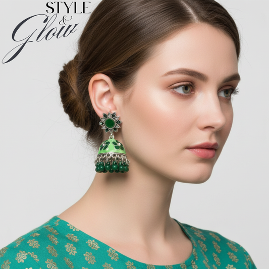 Green Jhumka Earrings for girls and womens
