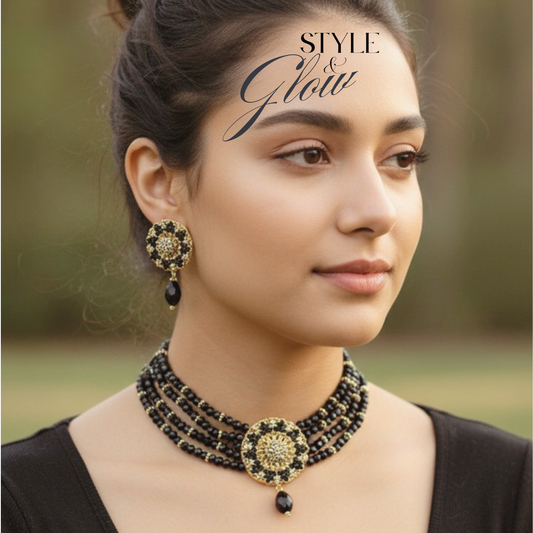 Black & Gold Choker Necklace Set