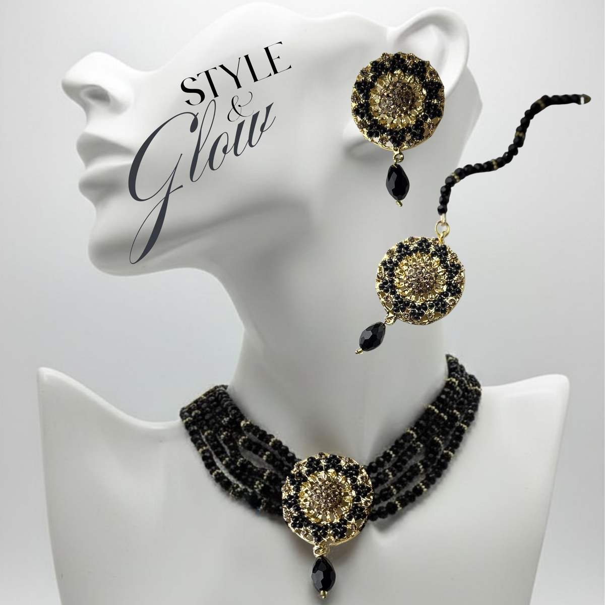 Black & Gold Choker Necklace Set