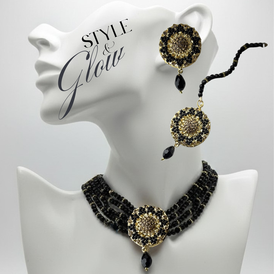 Black & Gold Choker Necklace Set