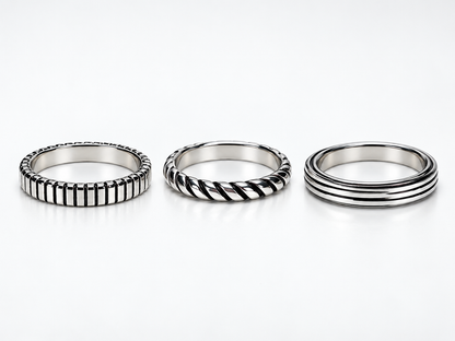 Men’s Silver Ring Set – 3 Pieces
