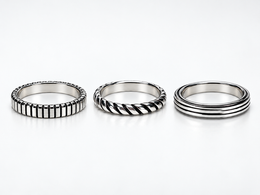 Men’s Silver Ring Set – 3 Pieces