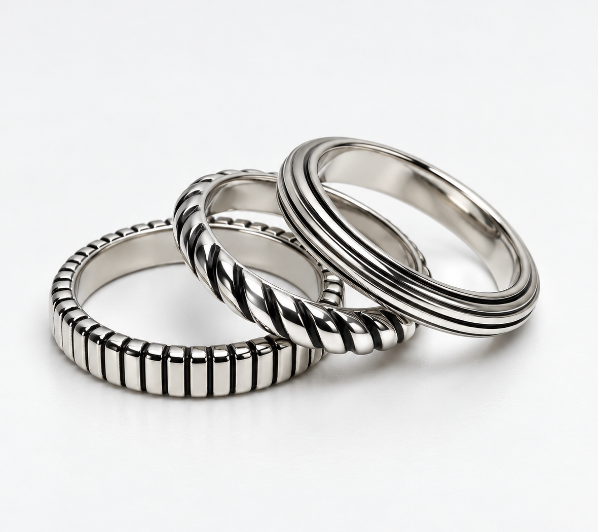 Men’s Silver Ring Set – 3 Pieces